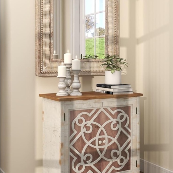 NIB set of three mango wood rustic white pillar candle holders by Deco 79 - Picture 2 of 8